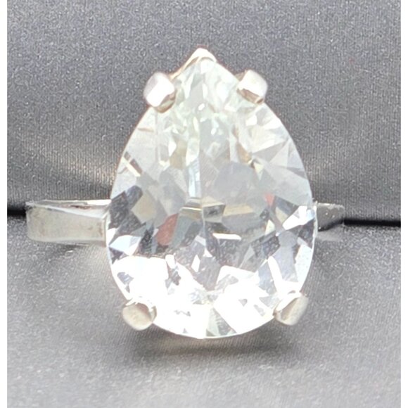 Sterling Silver 925 Lab Created Pear Cut White Sapphire Ring Size 6 Signed CA - Picture 14 of 14